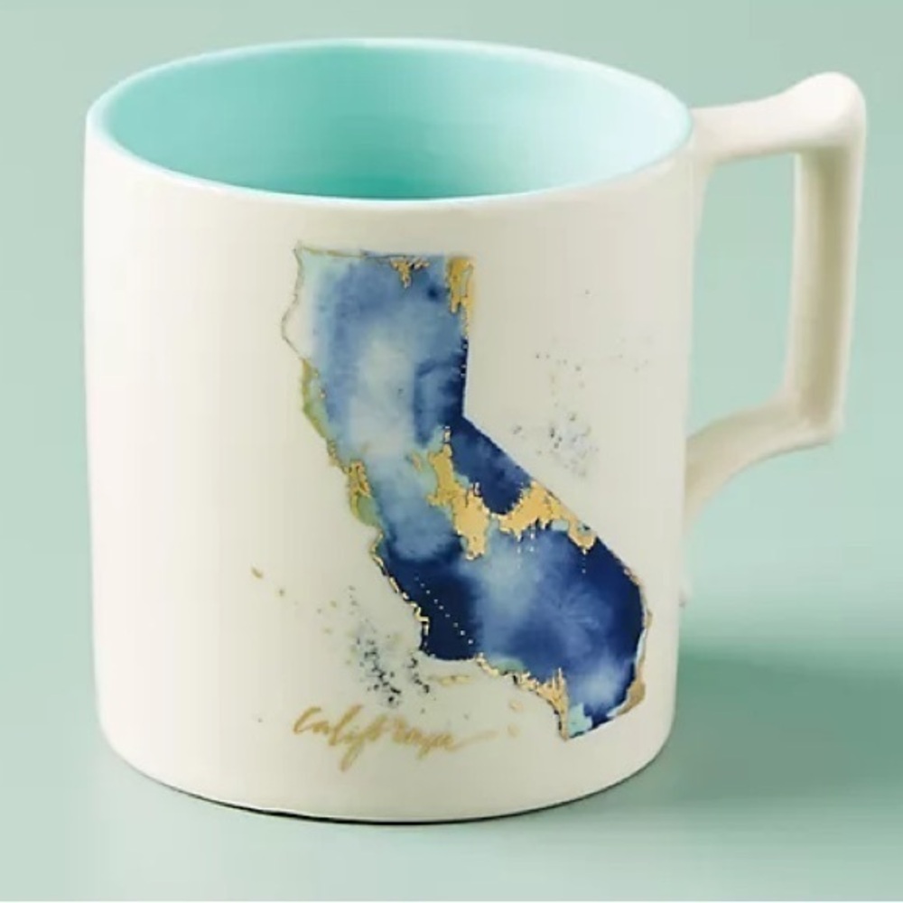 Anthropologie X Whitney Winkler Home State watercolor & ink Mug California NWOT